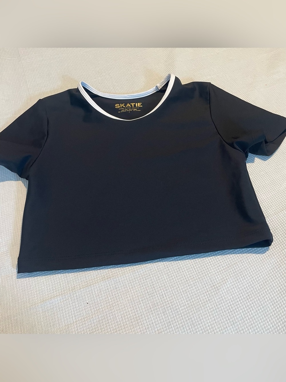 Skatie Black Crop Top with White Neck Trim